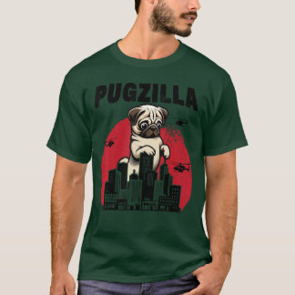 Camiseta Pugzilla Funny Giant Pug Puppy in Classic Horror J