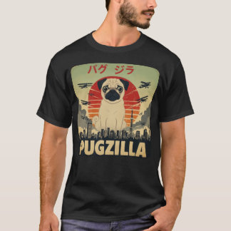 Camiseta Pugzilla Retrô Kaiju Engraçado Pug Cão Monstro Gig