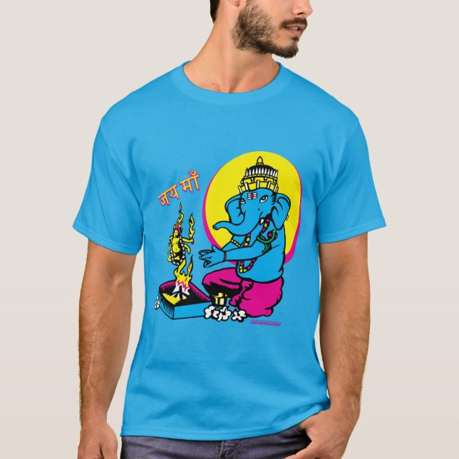 Camiseta Puja de Ganesh para Mãe Jah Sunny Arts Design Tshi (Frente)