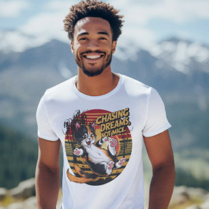Camiseta Pulando a Elegância Felina Buscando sonhos e não r