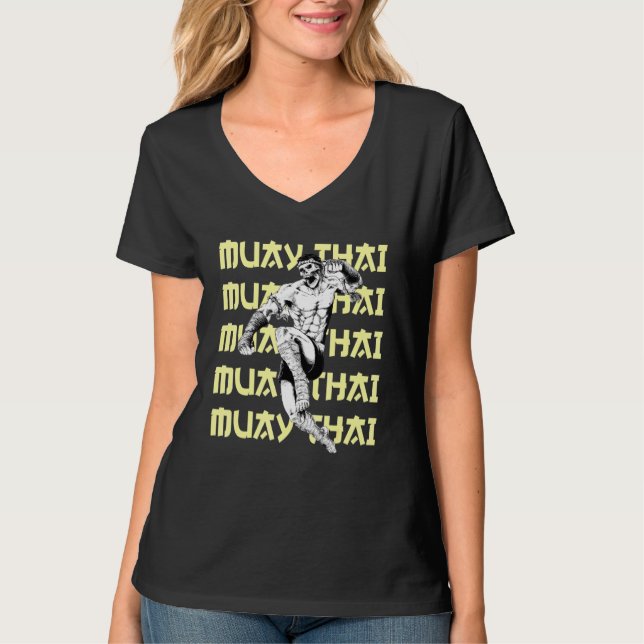 Camiseta Pulando Crânio Muay Tailandês Combatendo Texto Rep (Frente)