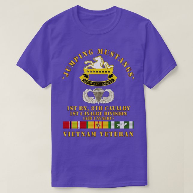 Camiseta Pulando Mustangs com DUI ABN Basic 1rua Bn 8 º Cav (Frente do Design)