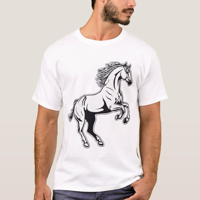 Camiseta Pulando o adesivo branco do Stallion - Libere a en (Frente)