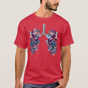 Camiseta pulmões borboletas azuis anatomia aquarela