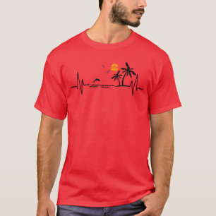 Camiseta Pulsação com a Ilha Tropical Palm Trees Beach e