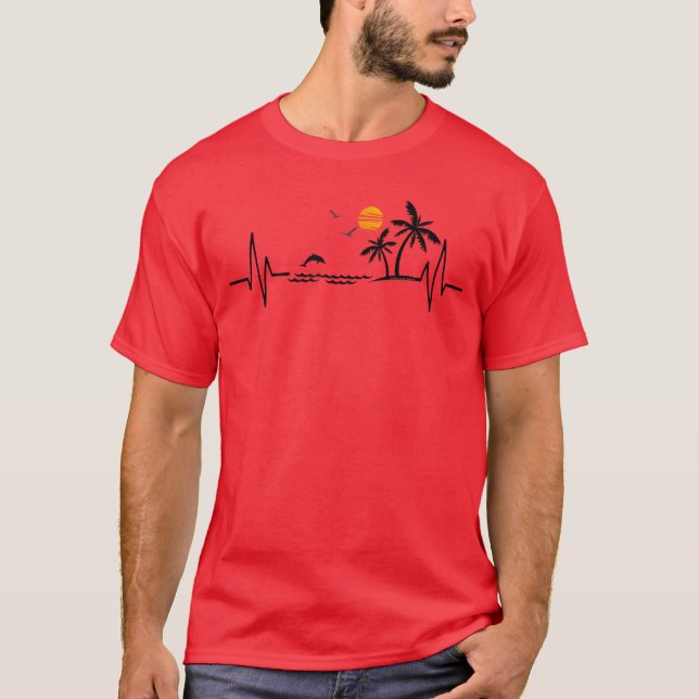Camiseta Pulsação com a Ilha Tropical Palm Trees Beach e (Frente)