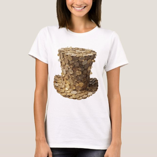 Camiseta Pulseira Prata COINS Douradas CHAPÉU Design Modern (Frente)