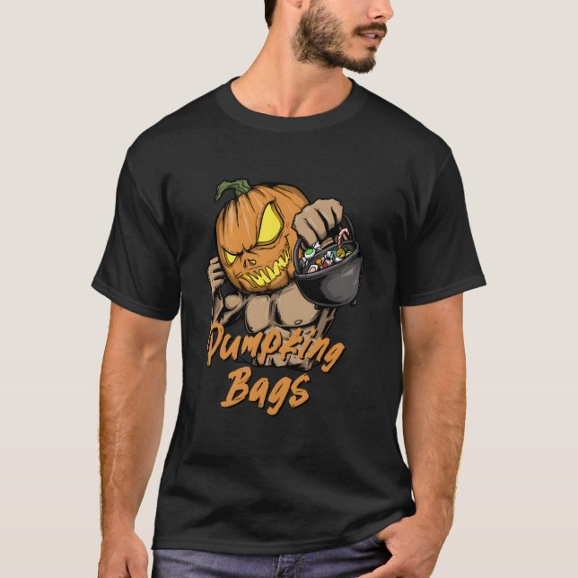 Camiseta Pumg Bags Pumpkin Workout Halloween Gym Bodybuilde (Frente)