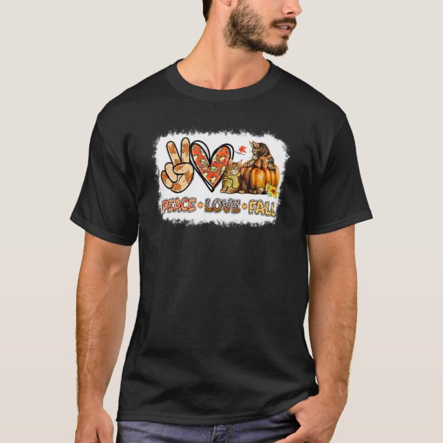 Camiseta Pumkin Cai Em Paz Gatos Chupa Mão Sinais De Outono (Frente)