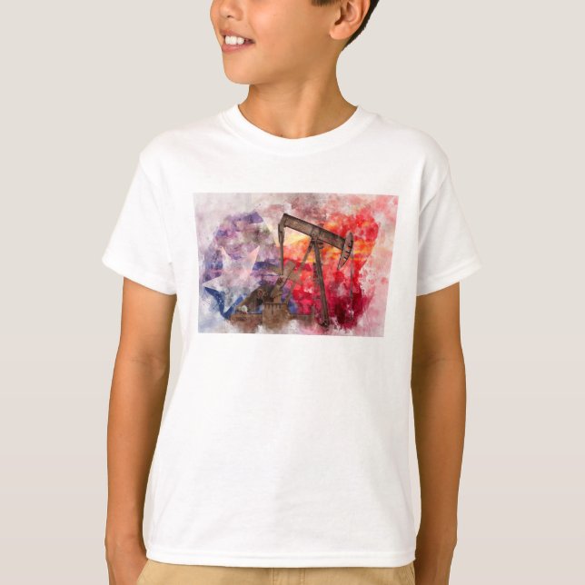 Camiseta Pumpjack ícone Texan aquarela com Sinalizador Texa (Frente)