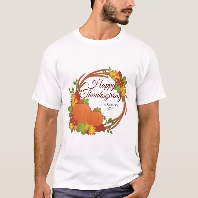 Camiseta Pumpkin and Flower Thanksgiving Wreath (Frente)