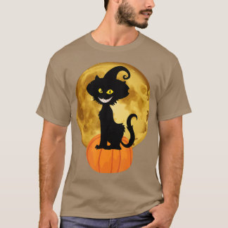Camiseta Pumpkin Assustador De Gato Preto Do Halloween Nos