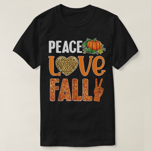 Camiseta Pumpkin Autumn Fall Peace Love Fall Lepard Print (Frente do Design)