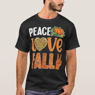 Camiseta Pumpkin Autumn Fall Peace Love Fall Lepard Print