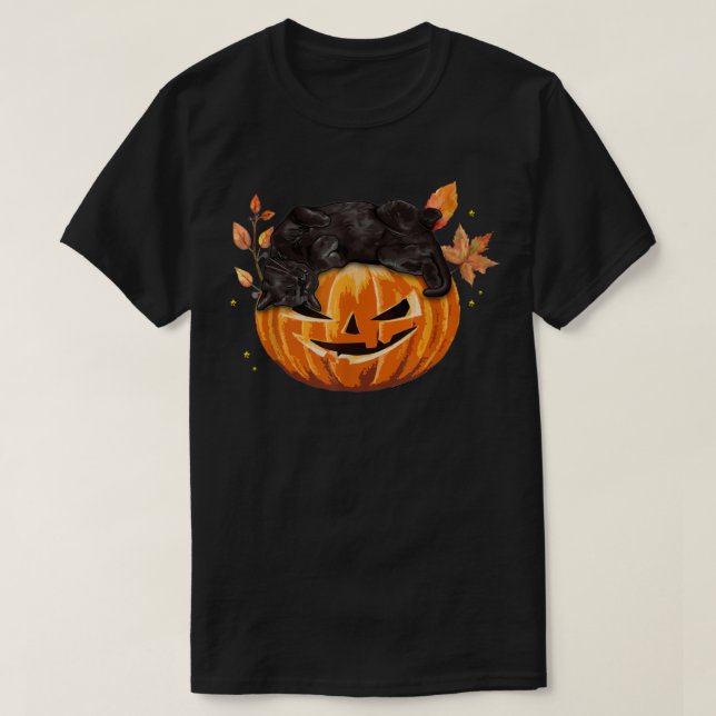 Camiseta Pumpkin Black Cat Autumn Deixa Kitten Halloween C (Frente do Design)