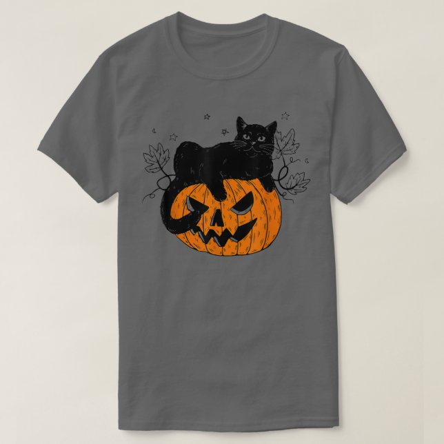 Camiseta Pumpkin Black Cat Halloween Costume Scary Wity Fa (Frente do Design)