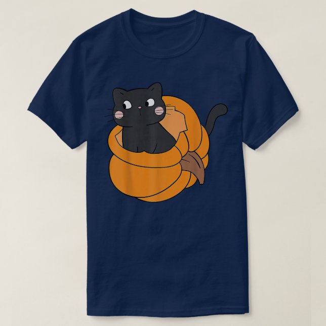 Camiseta Pumpkin Black Cat Queda Outono Cats de Ação de Gra (Frente do Design)