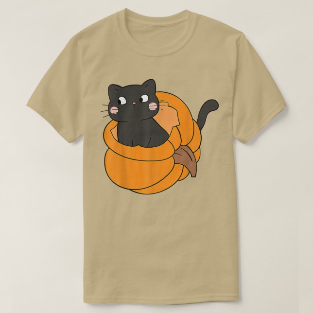 Camiseta Pumpkin Black Cat Queda Outono Cats de Ação de Gra (Frente do Design)