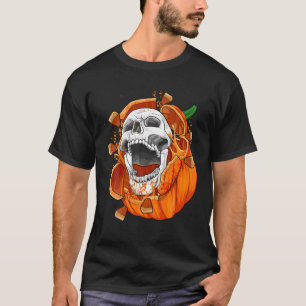 Camiseta Pumpkin Cabeça Derramada Esqueleto Halloween Costu