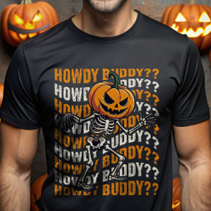 Camiseta Pumpkin Cabeça Esqueleto Howdy Budeen Engraçado