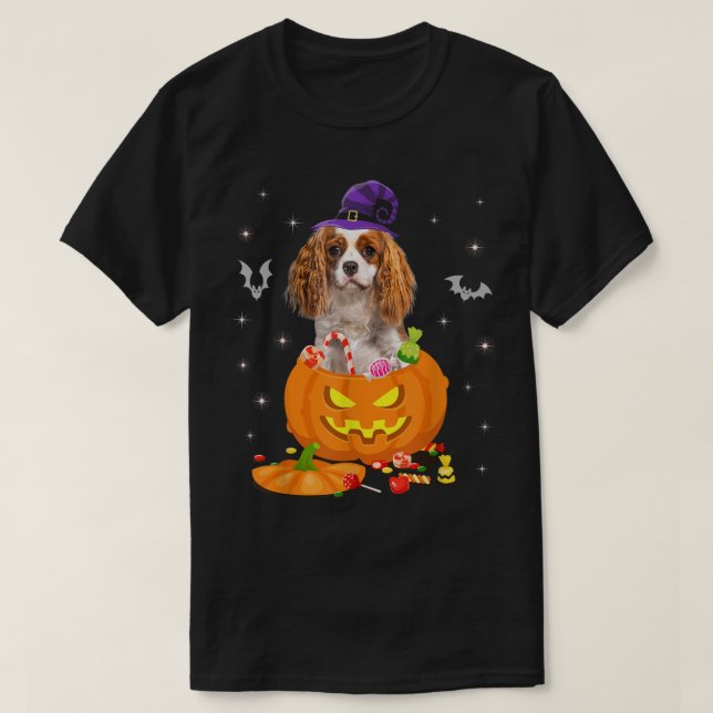 Camiseta Pumpkin Cavalier King Charles Spaniel Halloween Ha (Frente do Design)