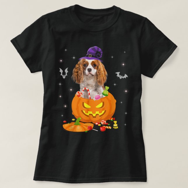 Camiseta Pumpkin Cavalier King Charles Spaniel Halloween Ha (Frente do Design)
