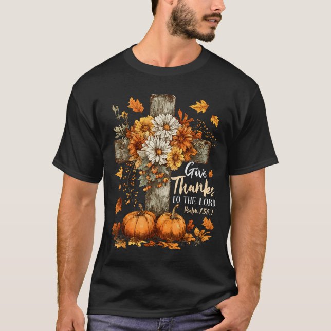 Camiseta Pumpkin Christian Give Thanks To The Lord Floral F (Frente)