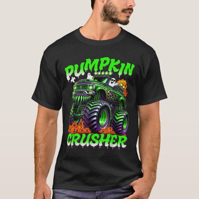 Camiseta Pumpkin Crusher Monster Truck Ghosts Halloween For (Frente)