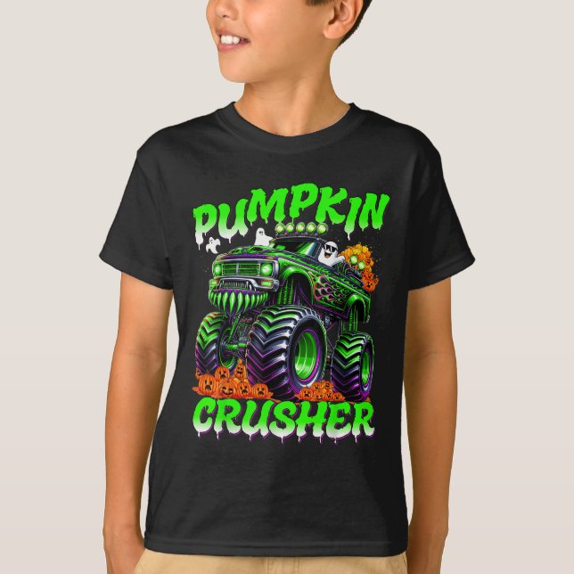 Camiseta Pumpkin Crusher Monster Truck Ghosts Halloween For (Frente)