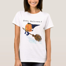 Camiseta Pumpkin de bruxa-camisa do Halloween voando com va
