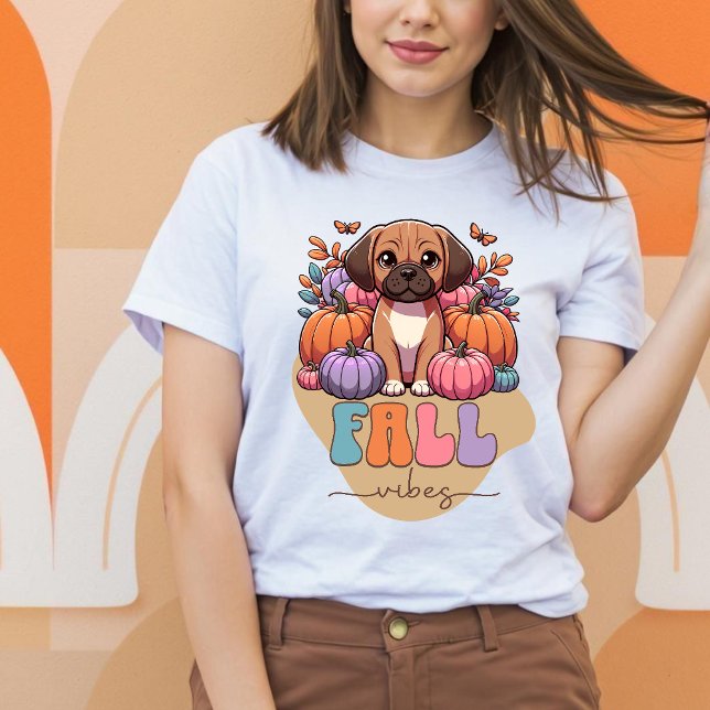Camiseta Pumpkin de Cachorro de Cachorro de Queda (Fall Vibes Puggle Dog Pumpkin Patch T-Shirt)