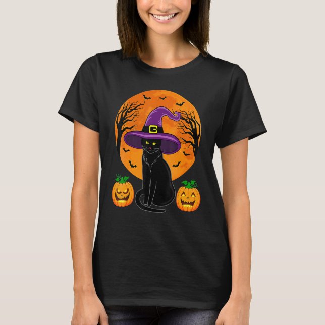 Camiseta Pumpkin De Chapéu De Bruxa Negra De Halloween Para (Frente)