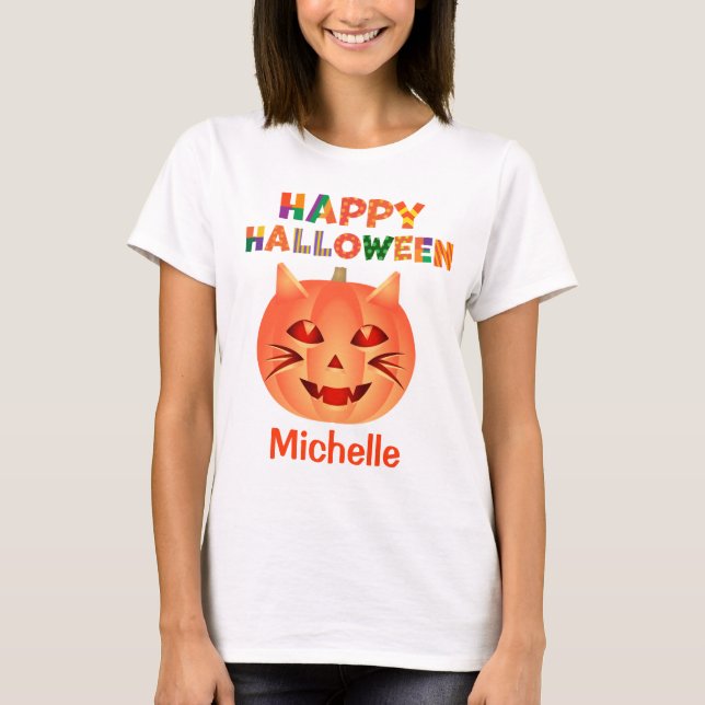 Camiseta Pumpkin de Gato Halloween (Frente)