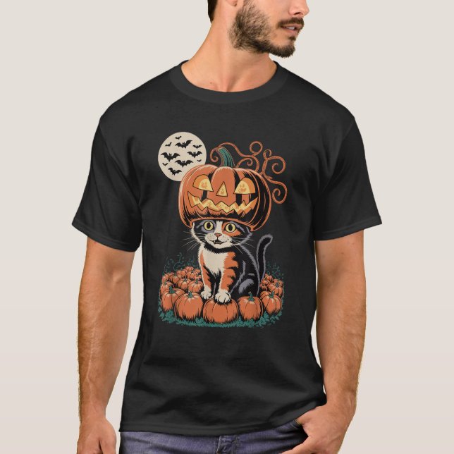 Camiseta Pumpkin de Gato Halloween (Frente)