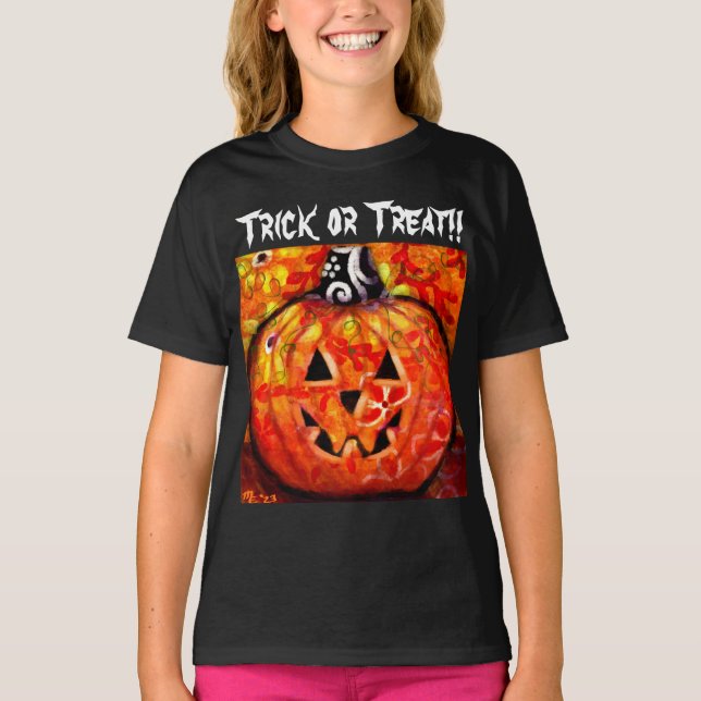 Camiseta Pumpkin De Jack O-Lanterna Cágica De Truque Ou De  (Frente)