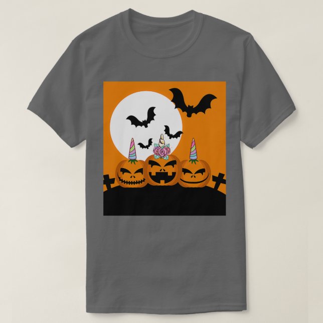 Camiseta Pumpkin de Unicórnio bonito para o Dia das Bruxas (Frente do Design)