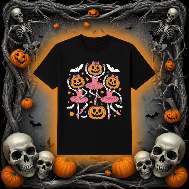 Camiseta Pumpkin do esqueleto do balé | Dança Rosa Tutu (Criador carregado)
