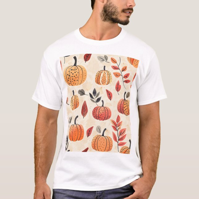 Camiseta Pumpkin e Folhas com Padrão de Cordas (Frente)