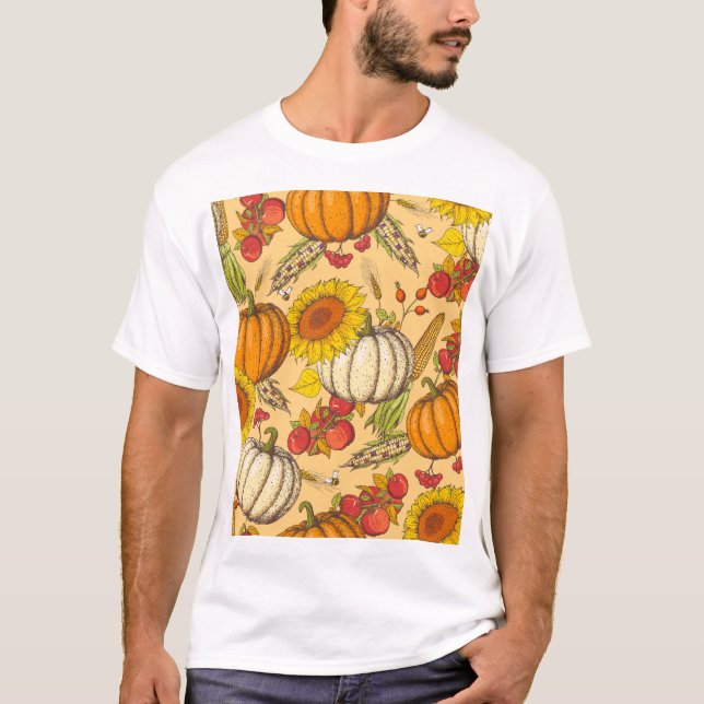 Camiseta Pumpkin e Maple Deixa o padrão. (Frente)