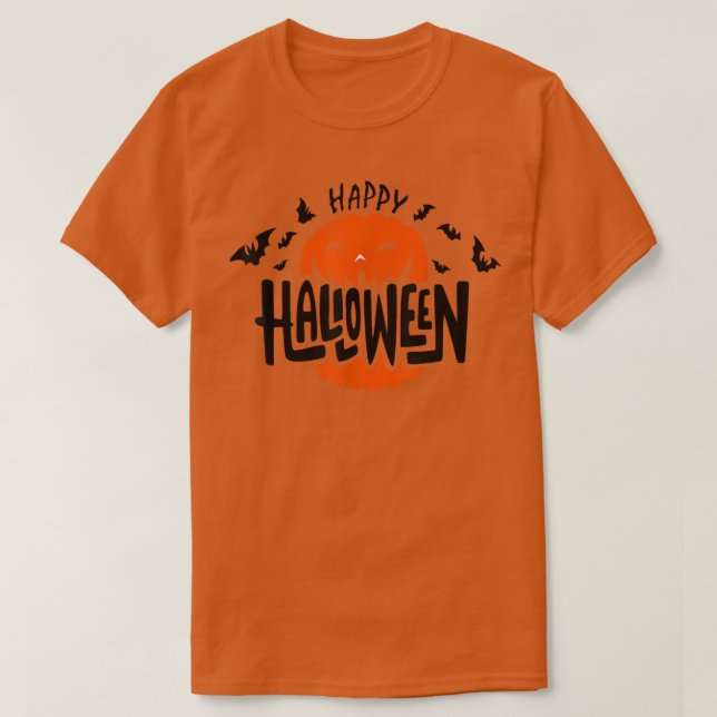 Camiseta Pumpkin E Morcegos De Halloween, Jack O Lantern Tr (Frente do Design)