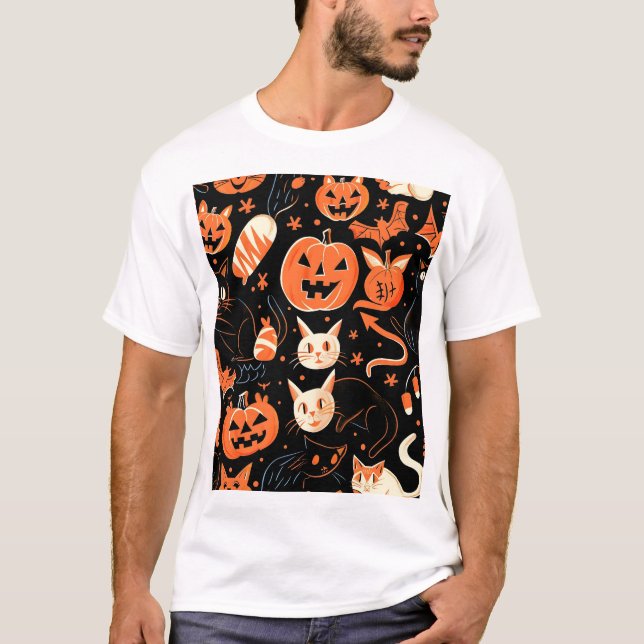 Camiseta Pumpkin e Padrão de Gato (Frente)