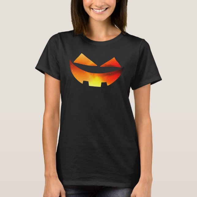 Camiseta Pumpkin Face Halloween Jack O Lantern Easy Costume (Frente)