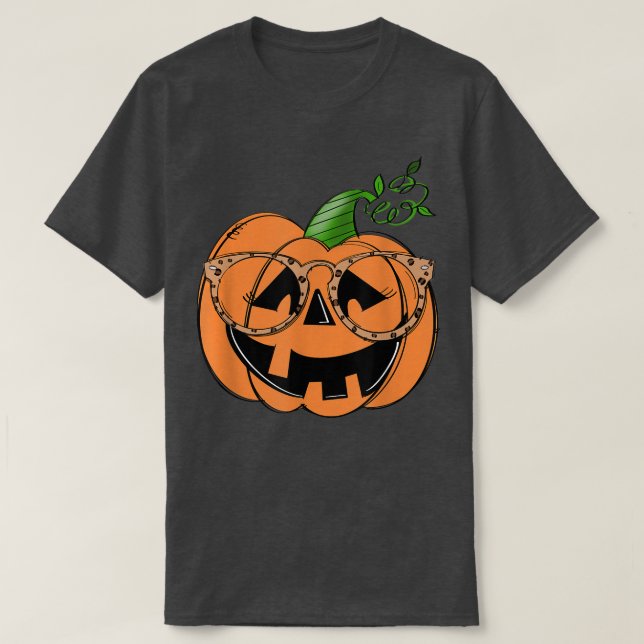 Camiseta Pumpkin Face Leopard Glass Spooky Season Engraçado (Frente do Design)