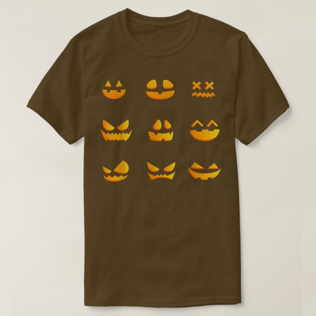 Camiseta Pumpkin Face Preguiçosa Halloween Figurume Assusta (Frente do Design)