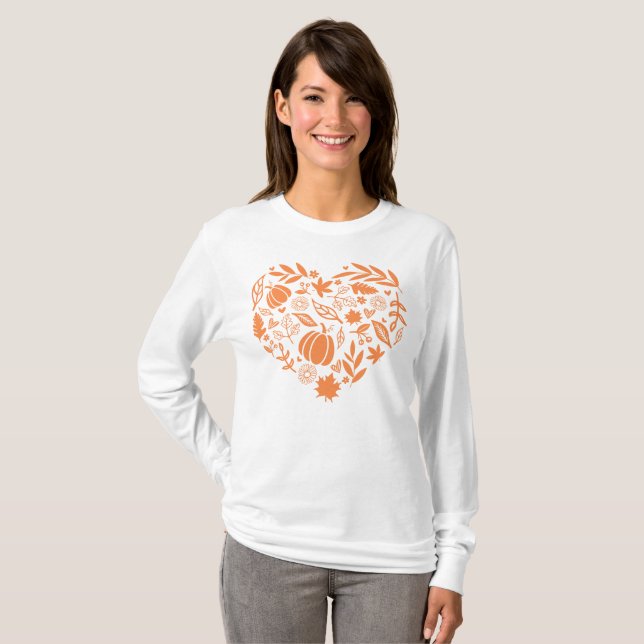 Camiseta Pumpkin Fall Deixa Coração Floral outono (Frente Completa)