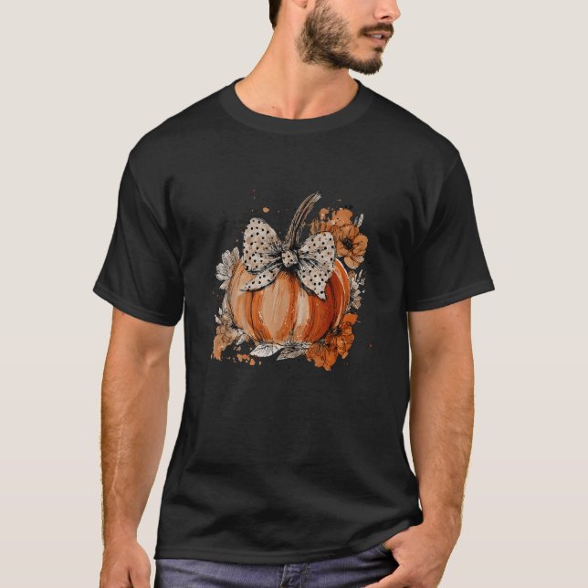 Camiseta Pumpkin Floral Autumn Fall Season Wildflower (Frente)