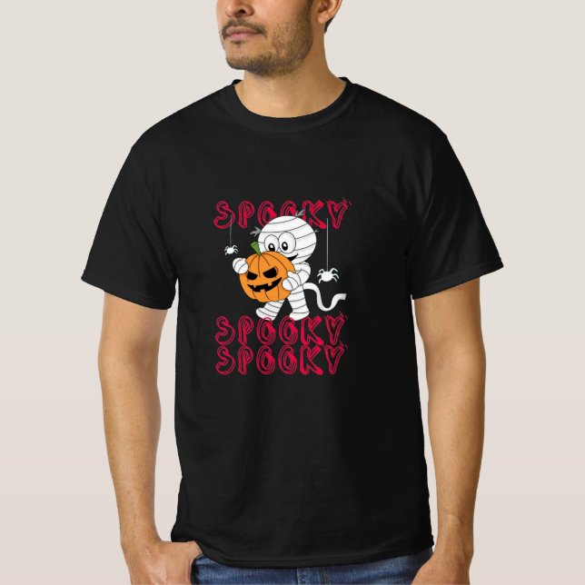 Camiseta Pumpkin Ghost Red Lettering assustador Halloween (Frente)