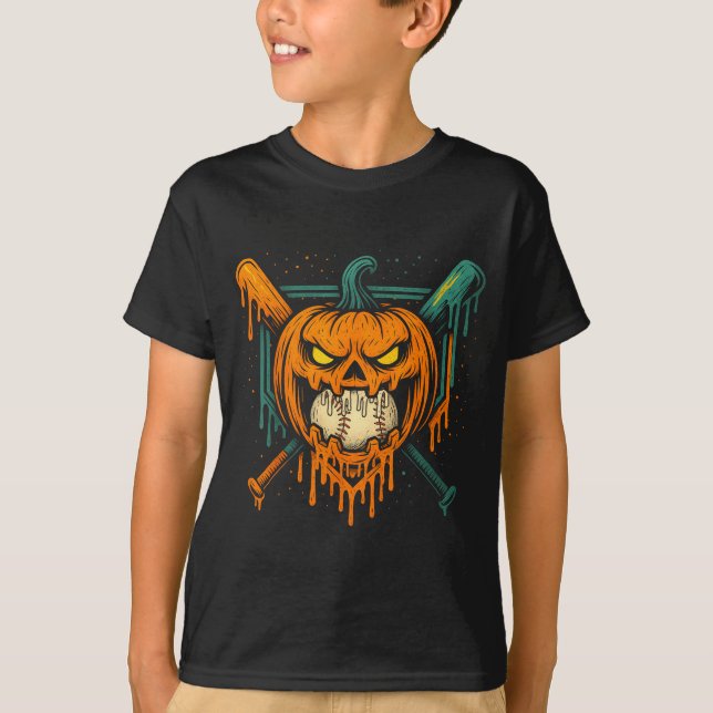 Camiseta Pumpkin Halloween Baseball Ice Cream Drip Soky Boy (Frente)