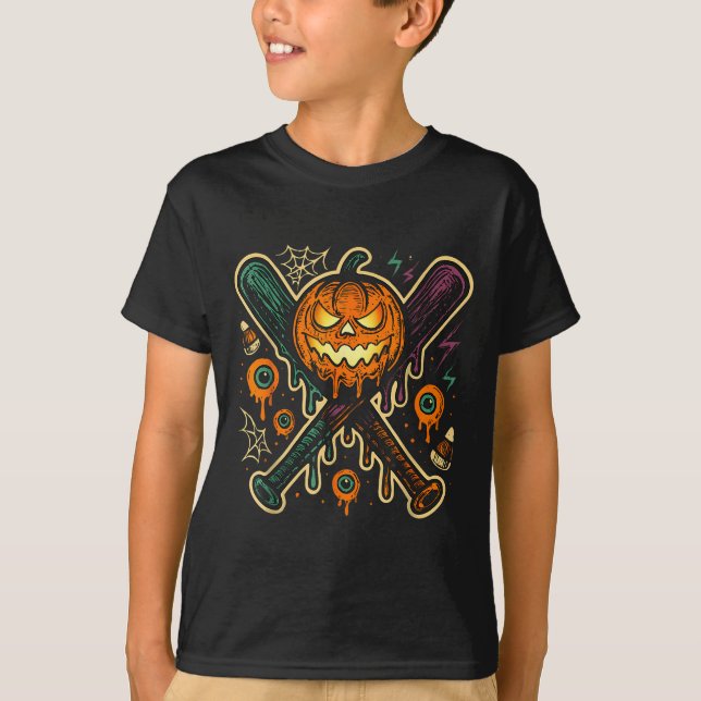Camiseta Pumpkin Halloween Baseball Ice Cream Drip Soky Boy (Frente)