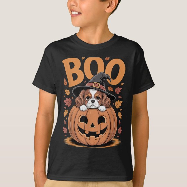 Camiseta Pumpkin Halloween Cavalier King Charles Spaniel  (Frente)